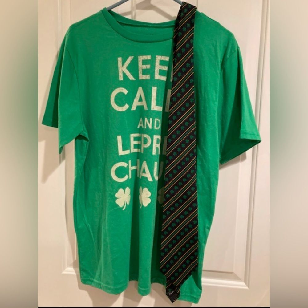 St Patrick’s Day T-Shirt & Tie Bundle, Irish Themed Green Shamrock Celtic